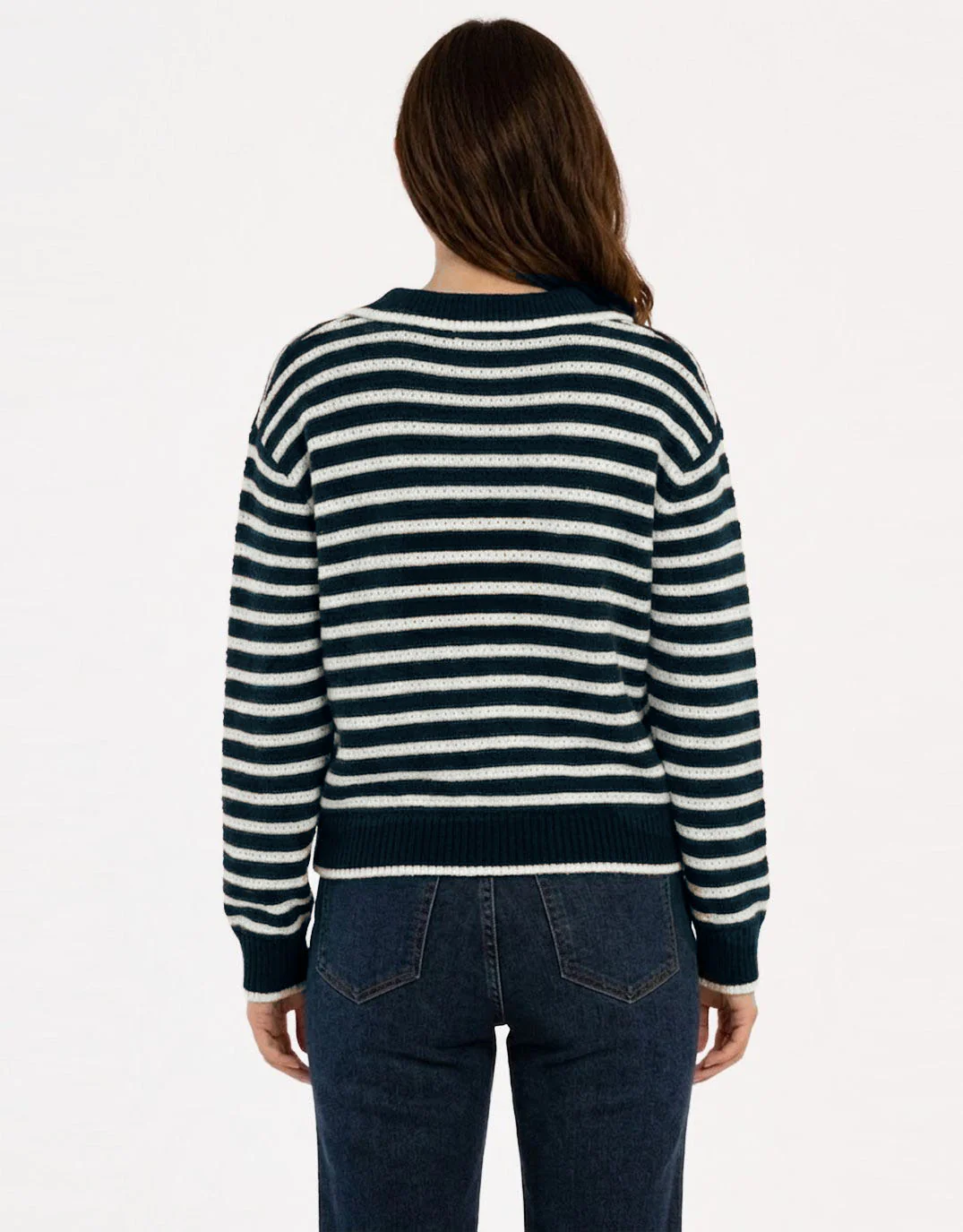 Aberdeen Polo Knit Sweat - Navy Stripe - Image 4