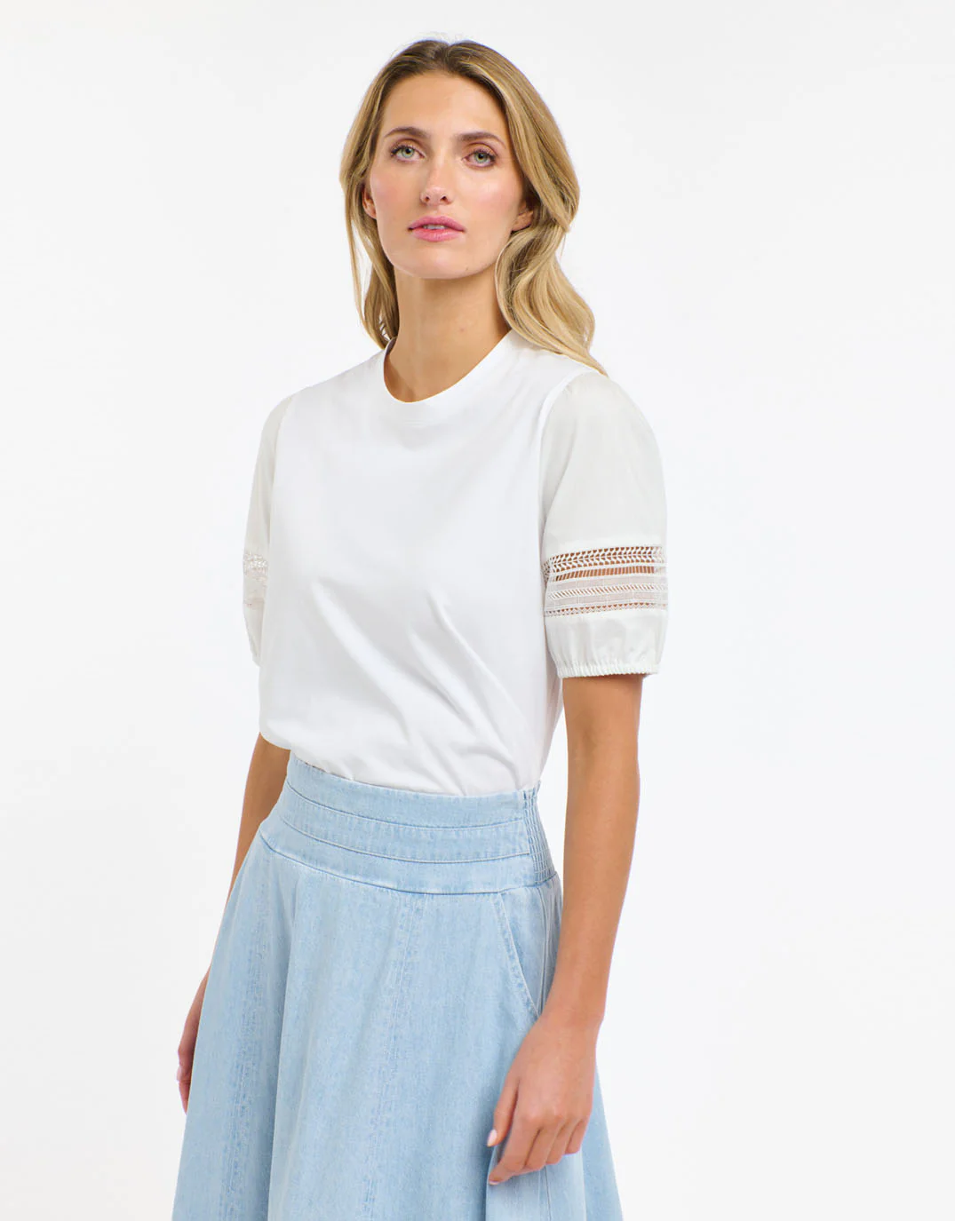 Alex Cotton Sleeve Tee - White - Image 5
