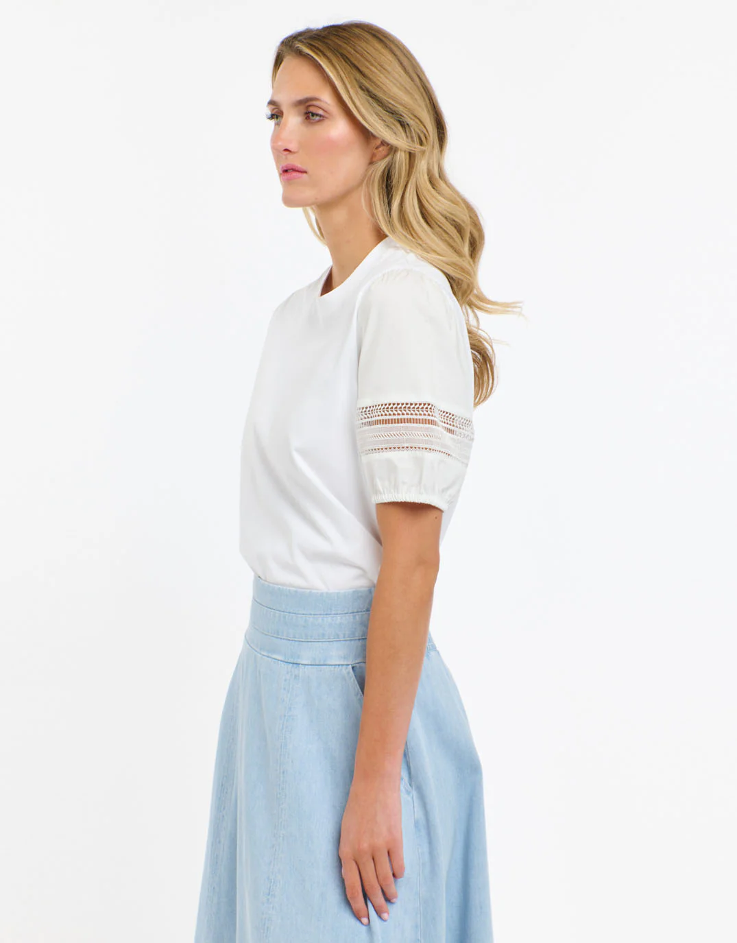 Alex Cotton Sleeve Tee - White - Image 6