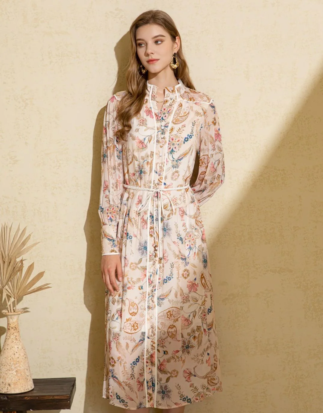 Alexandra Dress - Beige Print - Image 3