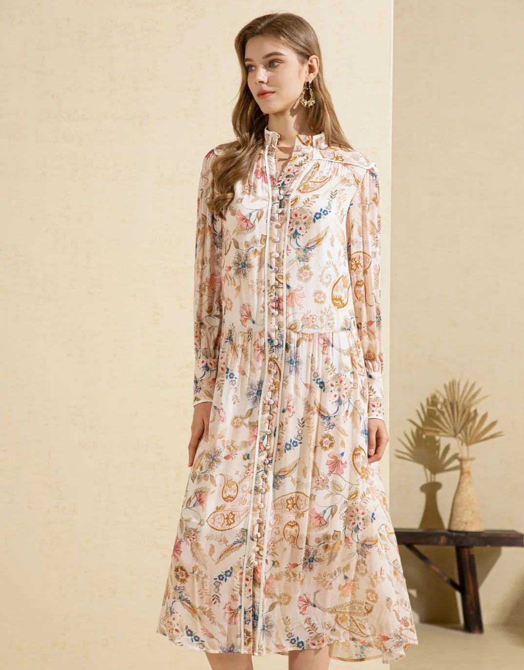 Alexandra Dress - Beige Print - Image 4