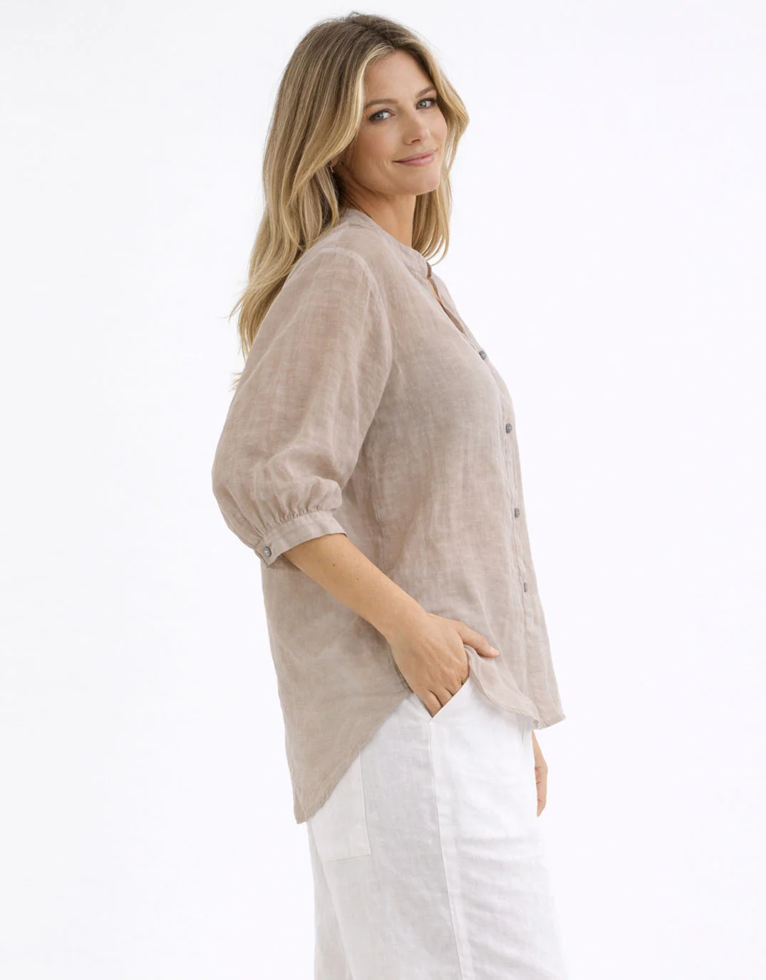 Allegra Linen Shirt - Biscuit - Image 3
