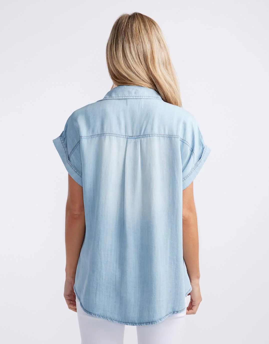 Amber Vintage Denim Short Sleeve Shirt - Light Wash - Image 5