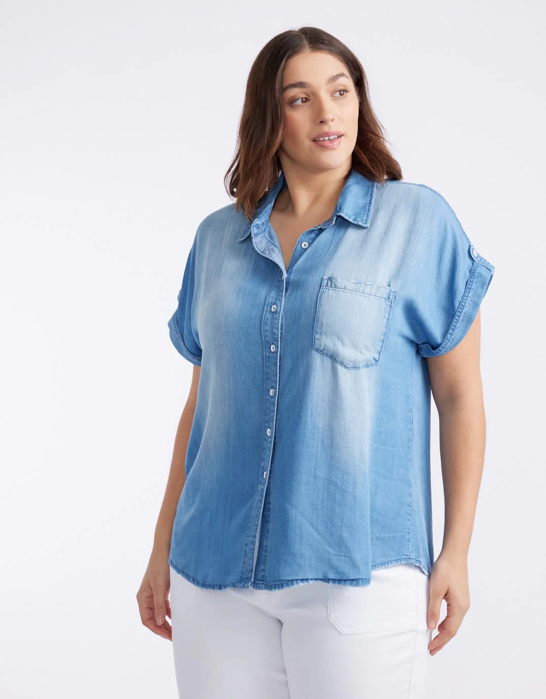 Amber Vintage Denim Short Sleeve Shirt - Chambray - Image 5