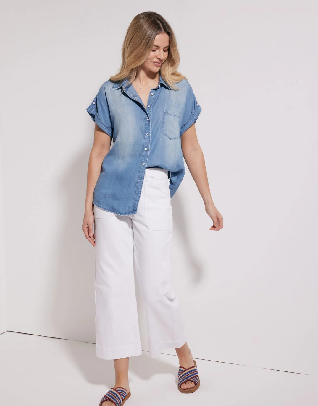 Amber Vintage Denim Short Sleeve Shirt - Chambray - Image 6