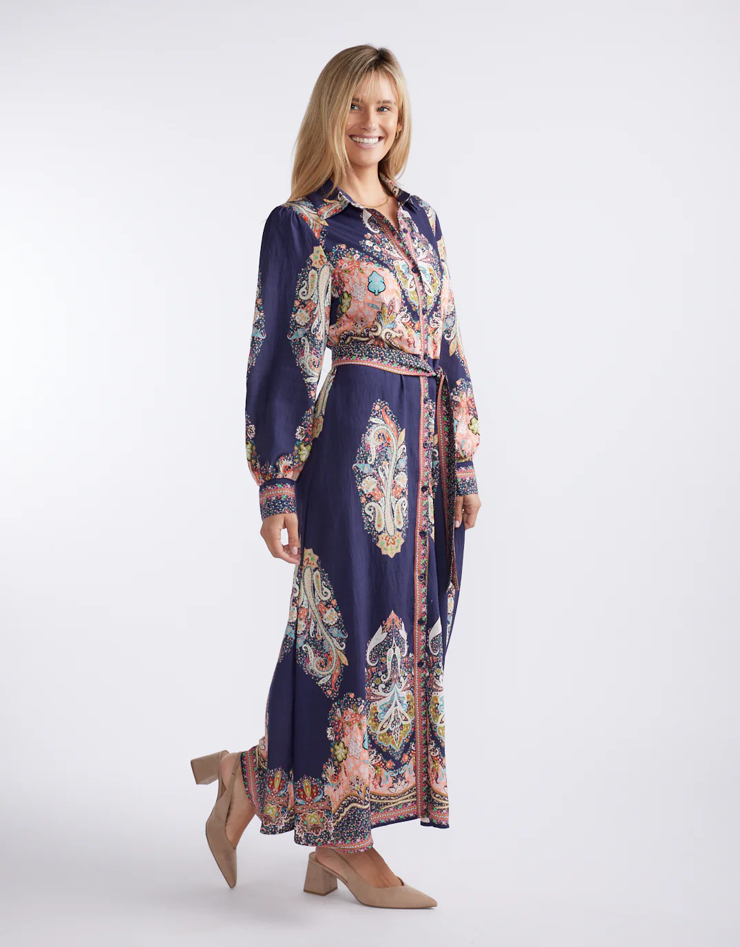 Amelie Shirt Midi Dress - Navy Print - Image 3