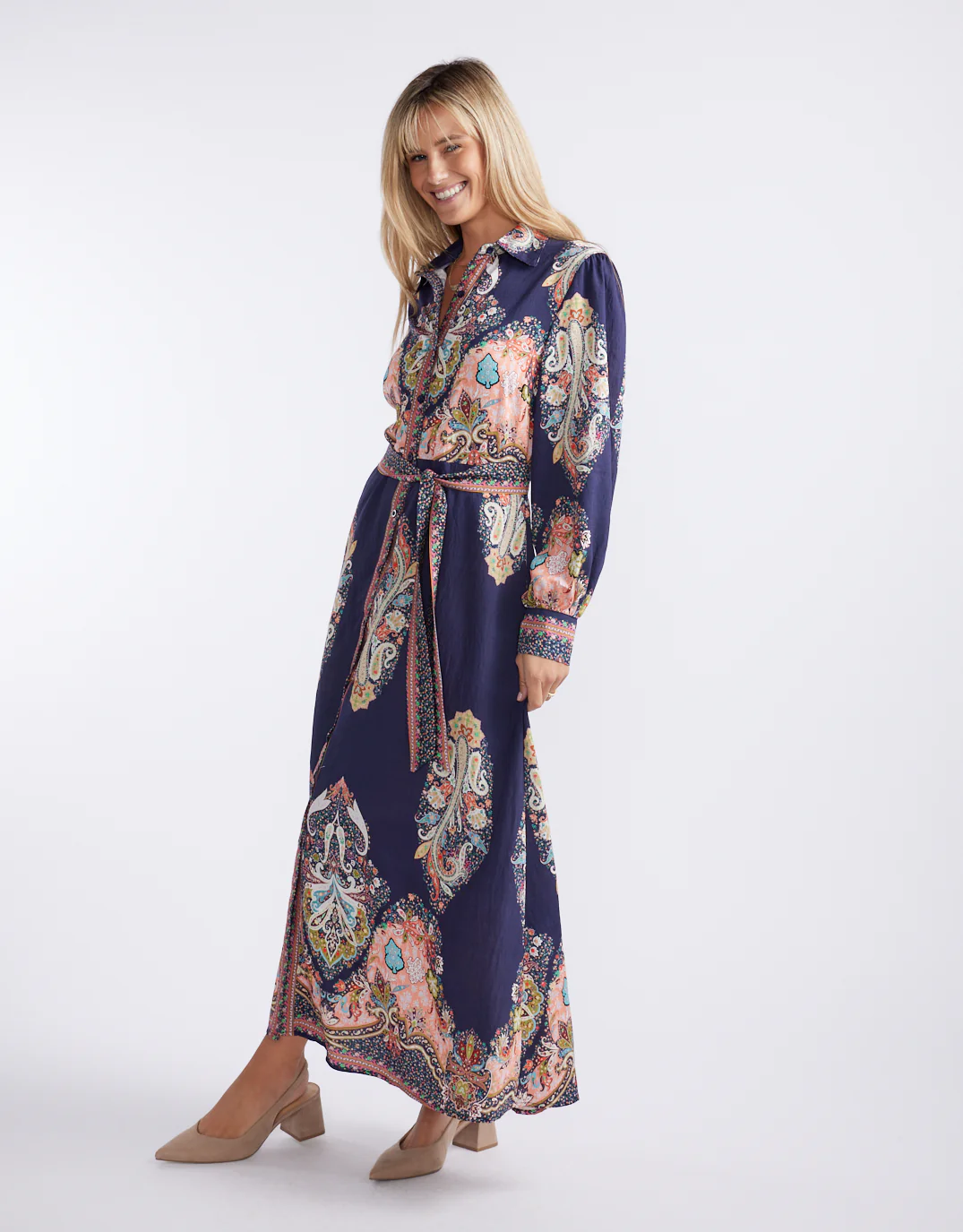 Amelie Shirt Midi Dress - Navy Print - Image 4