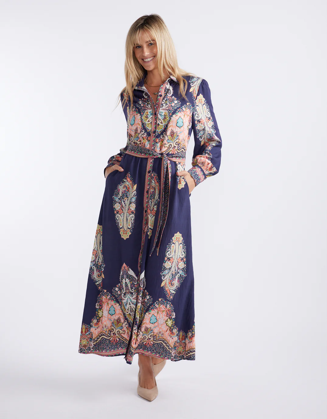 Amelie Shirt Midi Dress - Navy Print - Image 6