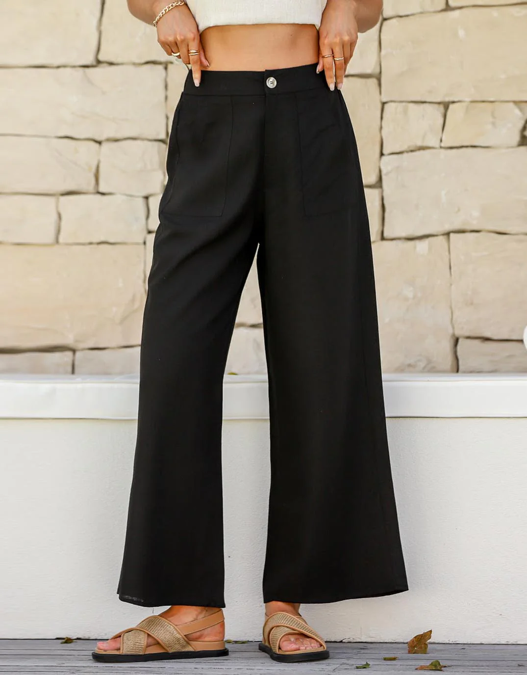 Anika Wide Leg Linen Pant - Black - Image 3