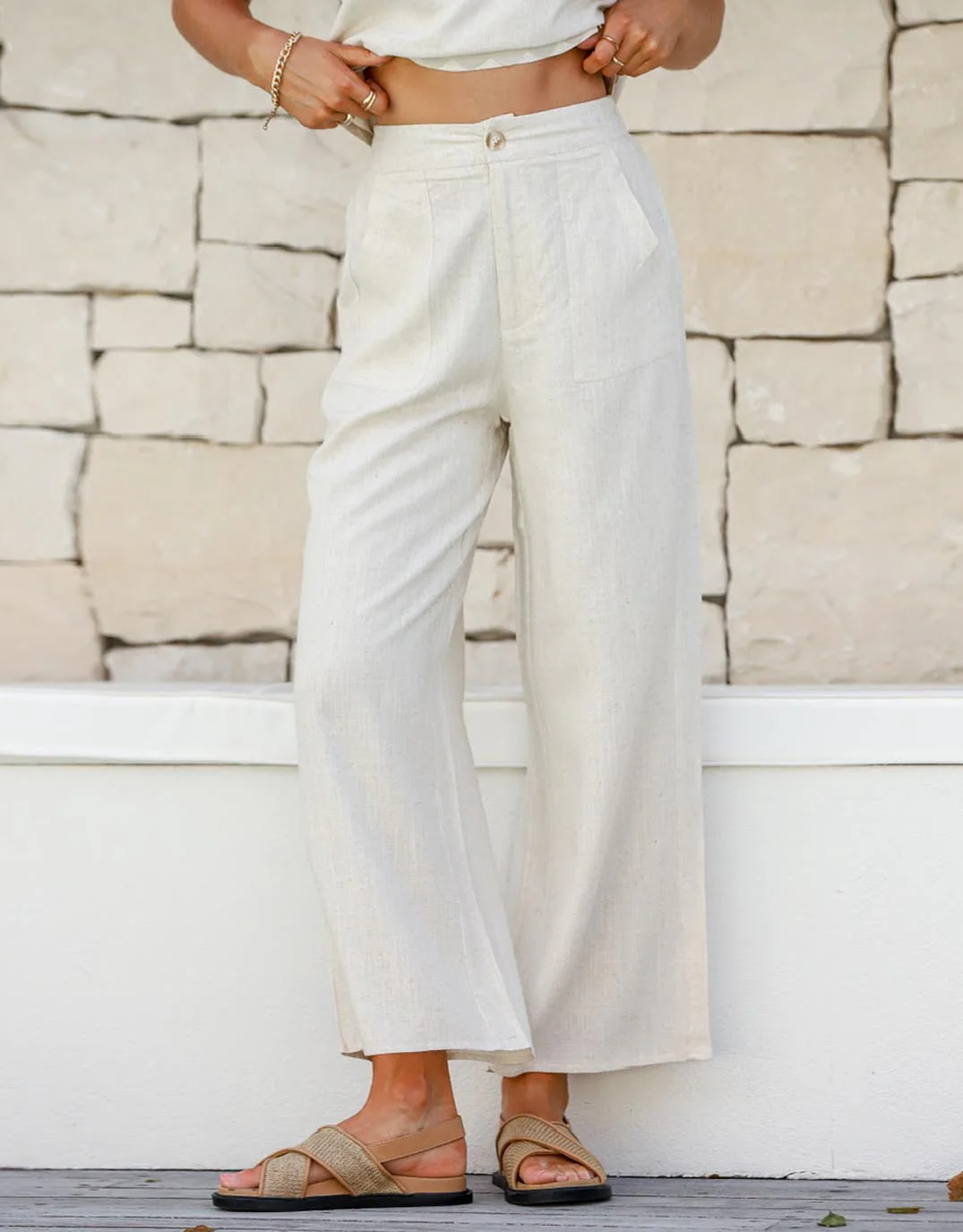 Anika Wide Leg Linen Pant - Natural