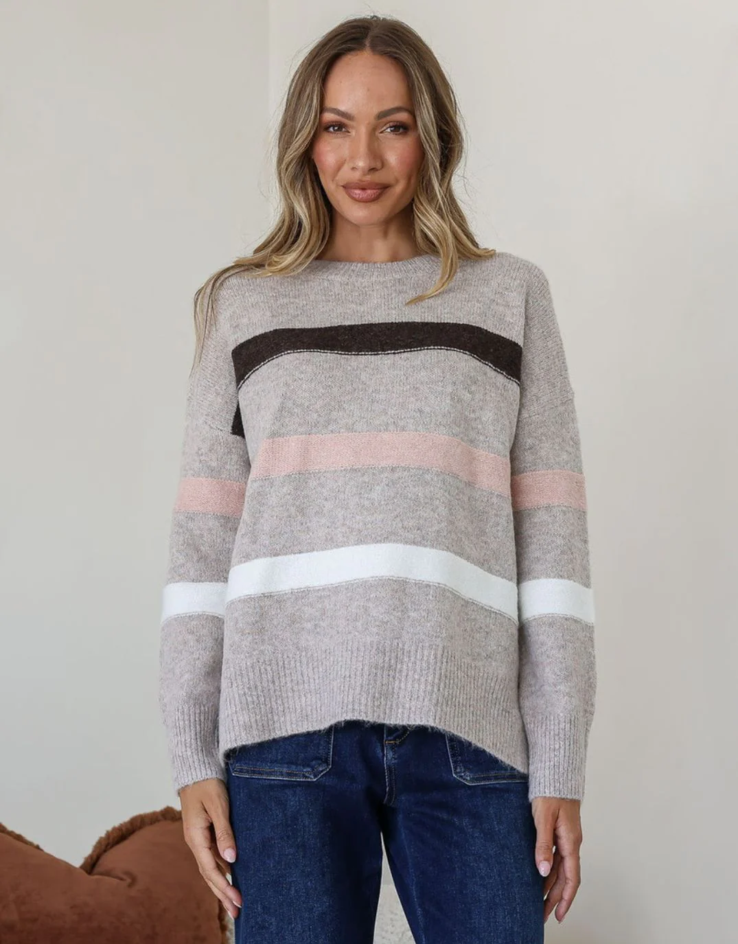 Aspen Stripe Knit - Warm Beige/Choco/Blush
