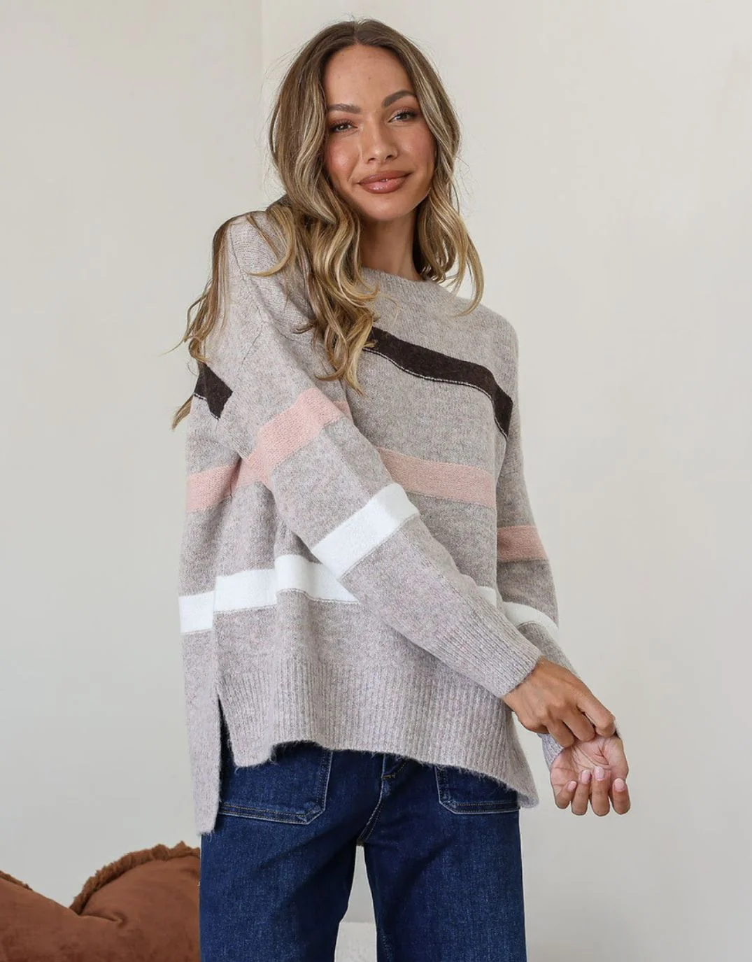 Aspen Stripe Knit - Warm Beige/Choco/Blush - Image 2