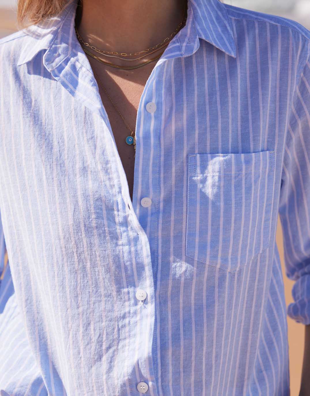 Ava Beach Shirt - Blue/White Stripe - Image 2