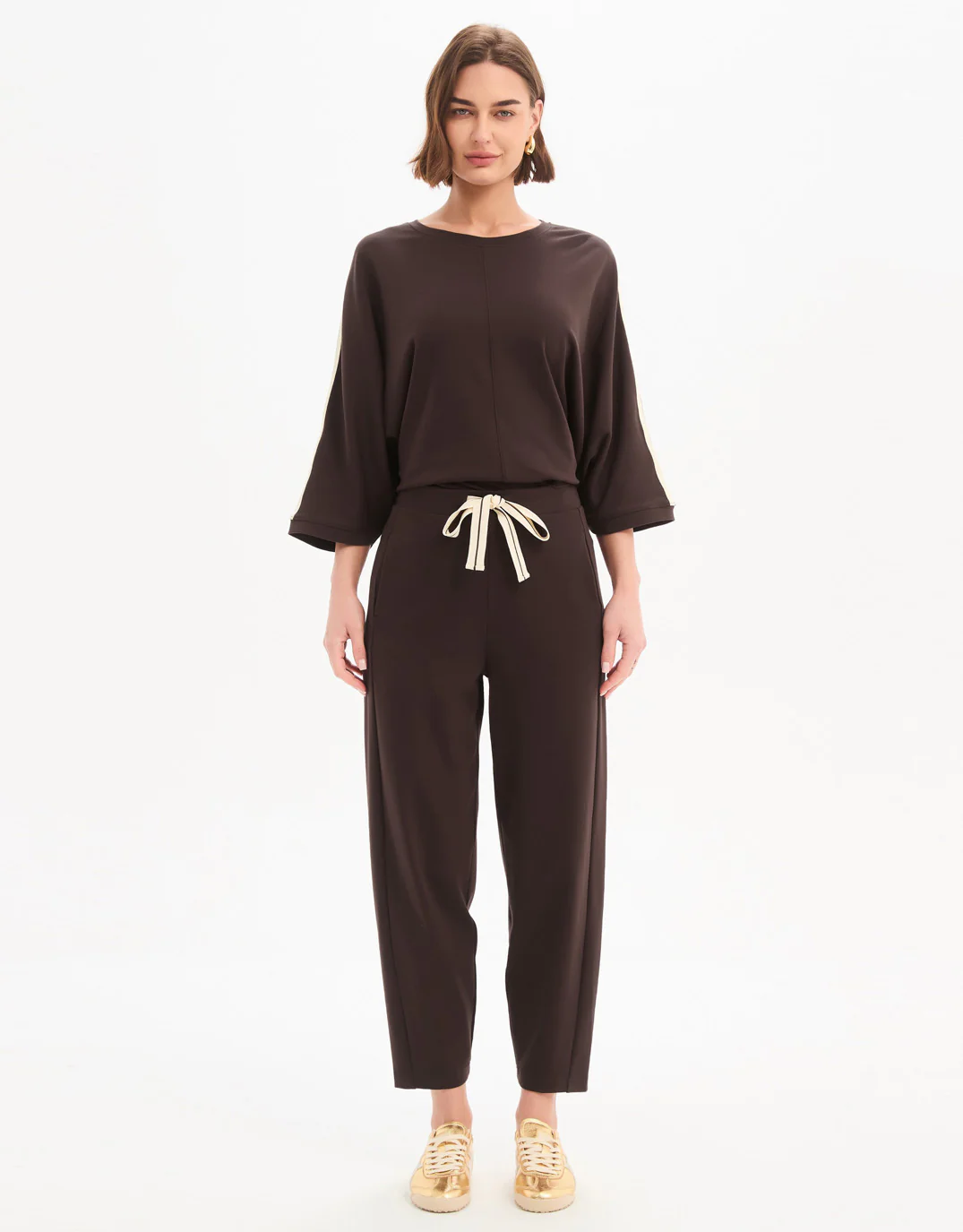 Barrel Leg Lounge Pant - Chocolate / Cream Stripe - Image 3