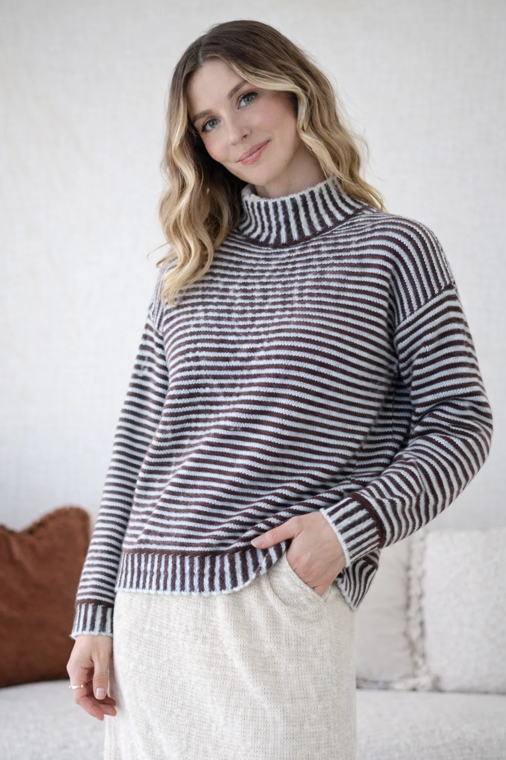 Billie Stripe Knit - Chocolate/Powder Blue - Image 3