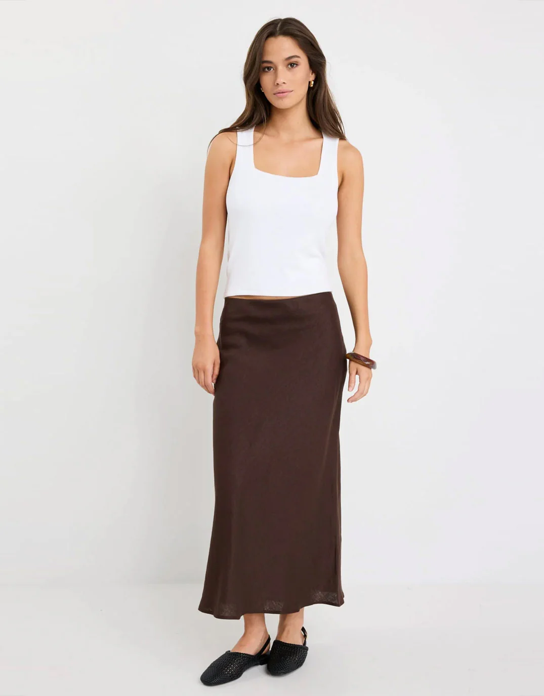 Bliss Linen Bias Midi Skirt - Dark Chocolate - Image 3