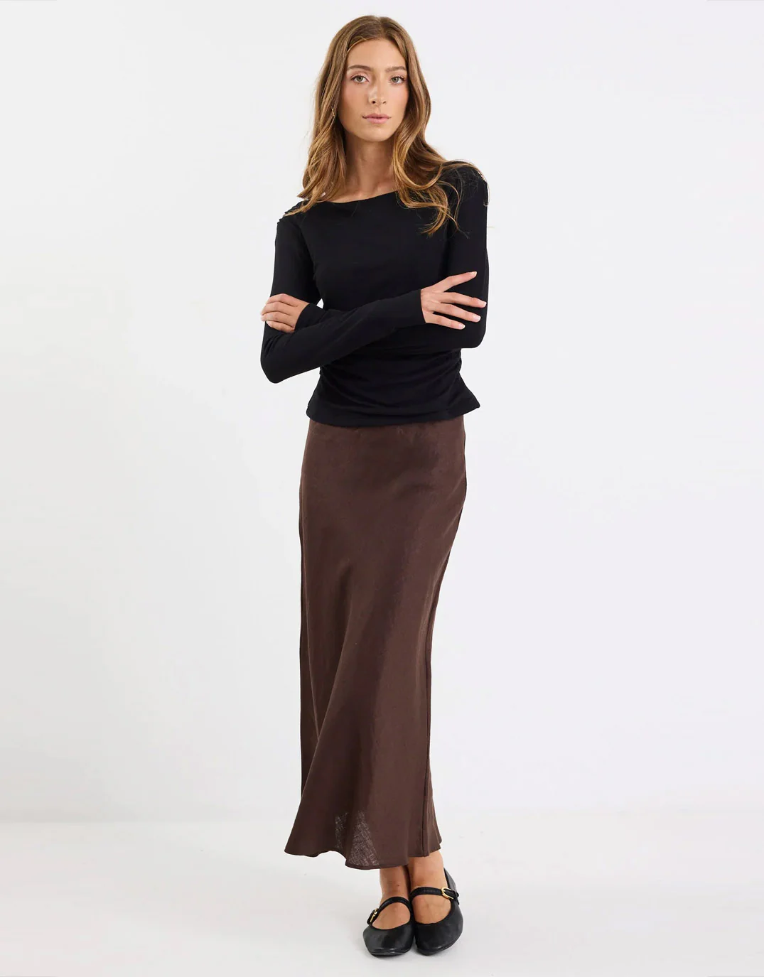 Bliss Linen Bias Midi Skirt - Dark Chocolate - Image 4