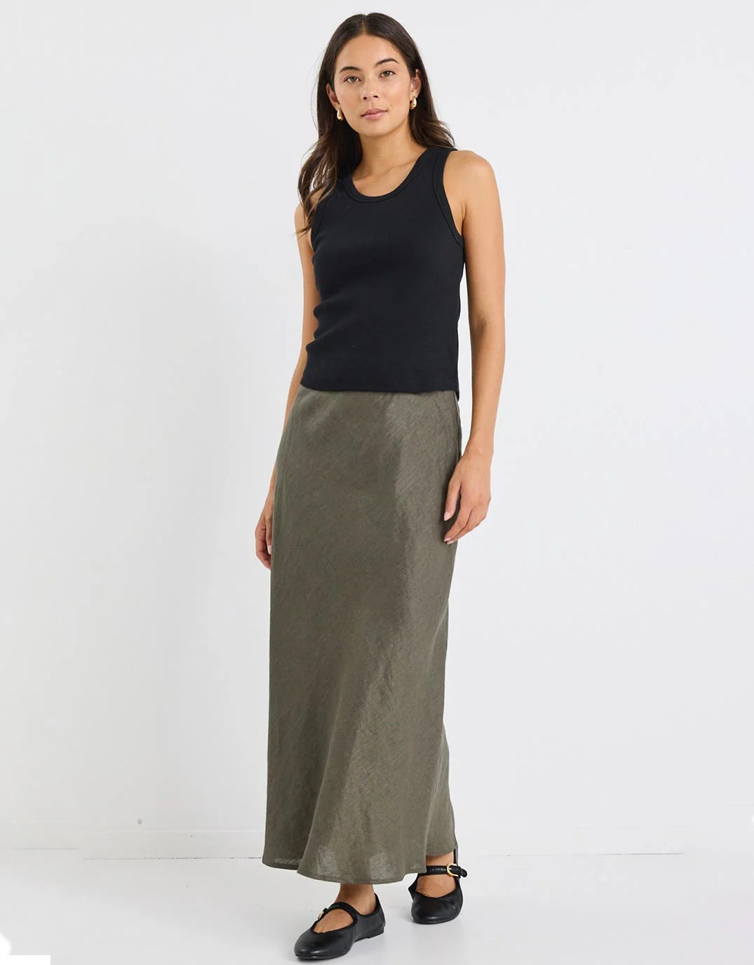 Bliss Linen Bias Midi Skirt - Khaki - Image 3