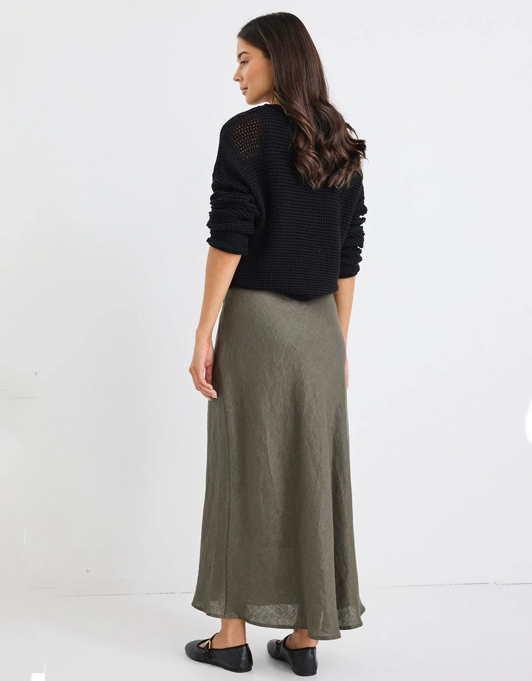 Bliss Linen Bias Midi Skirt - Khaki - Image 4
