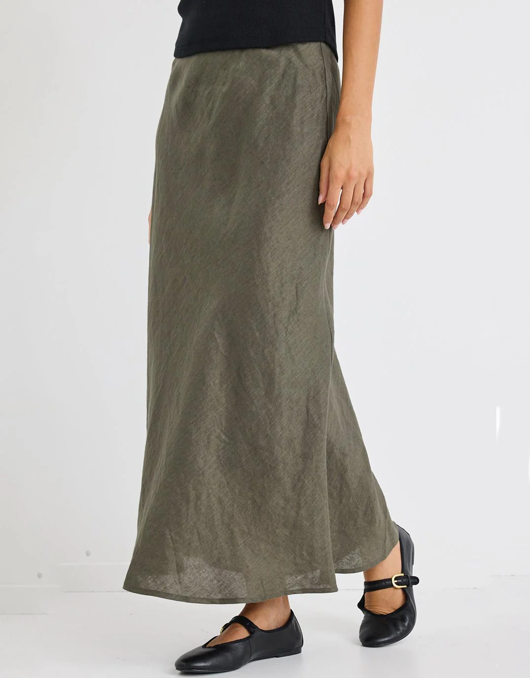 Bliss Linen Bias Midi Skirt - Khaki - Image 7