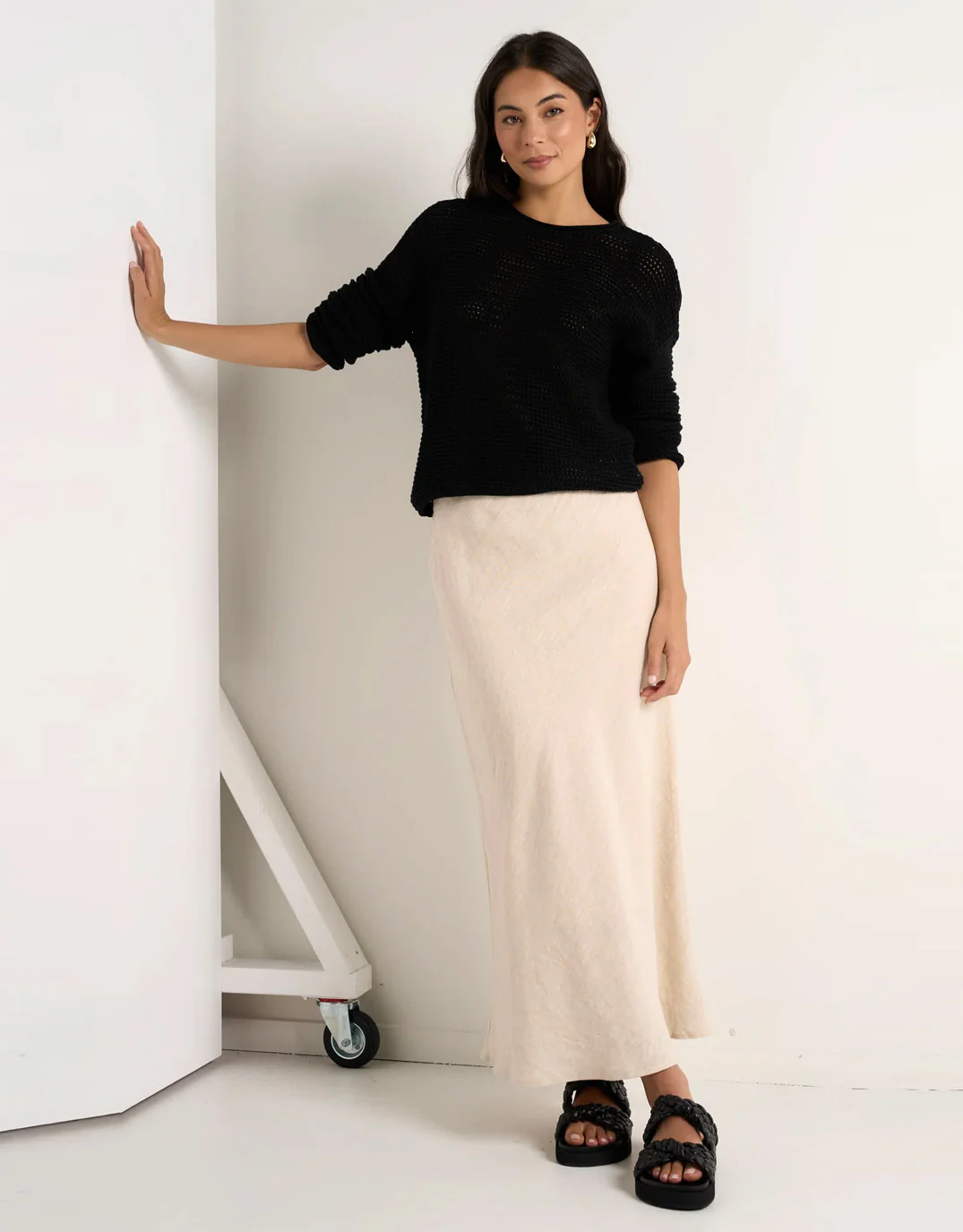 Bliss Linen Bias Midi Skirt - Natural - Image 3
