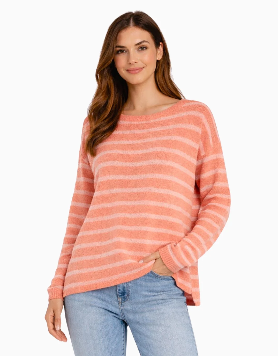 Bradford Knit Top - Coral/Pink Stripe - Image 2
