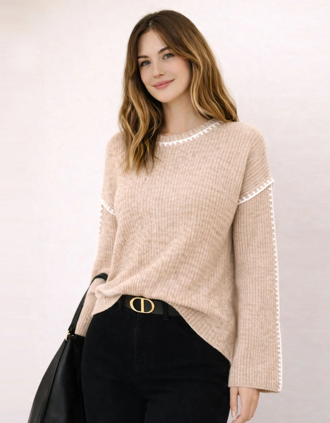 Brielle Blanket Stitch Knit - Warm Beige - Image 3