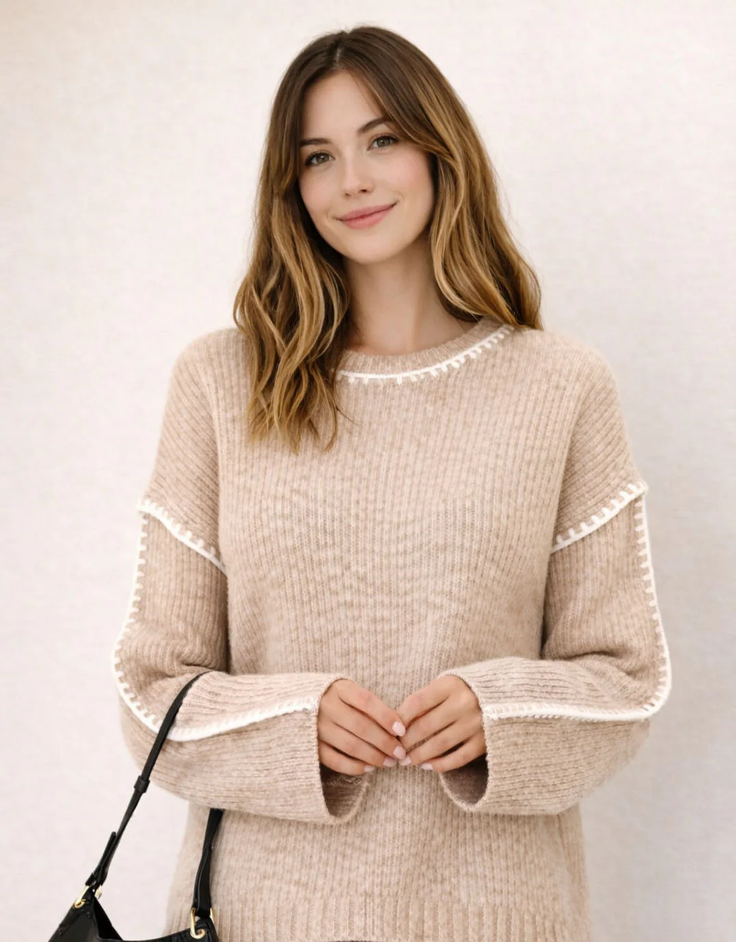 Brielle Blanket Stitch Knit - Warm Beige - Image 5