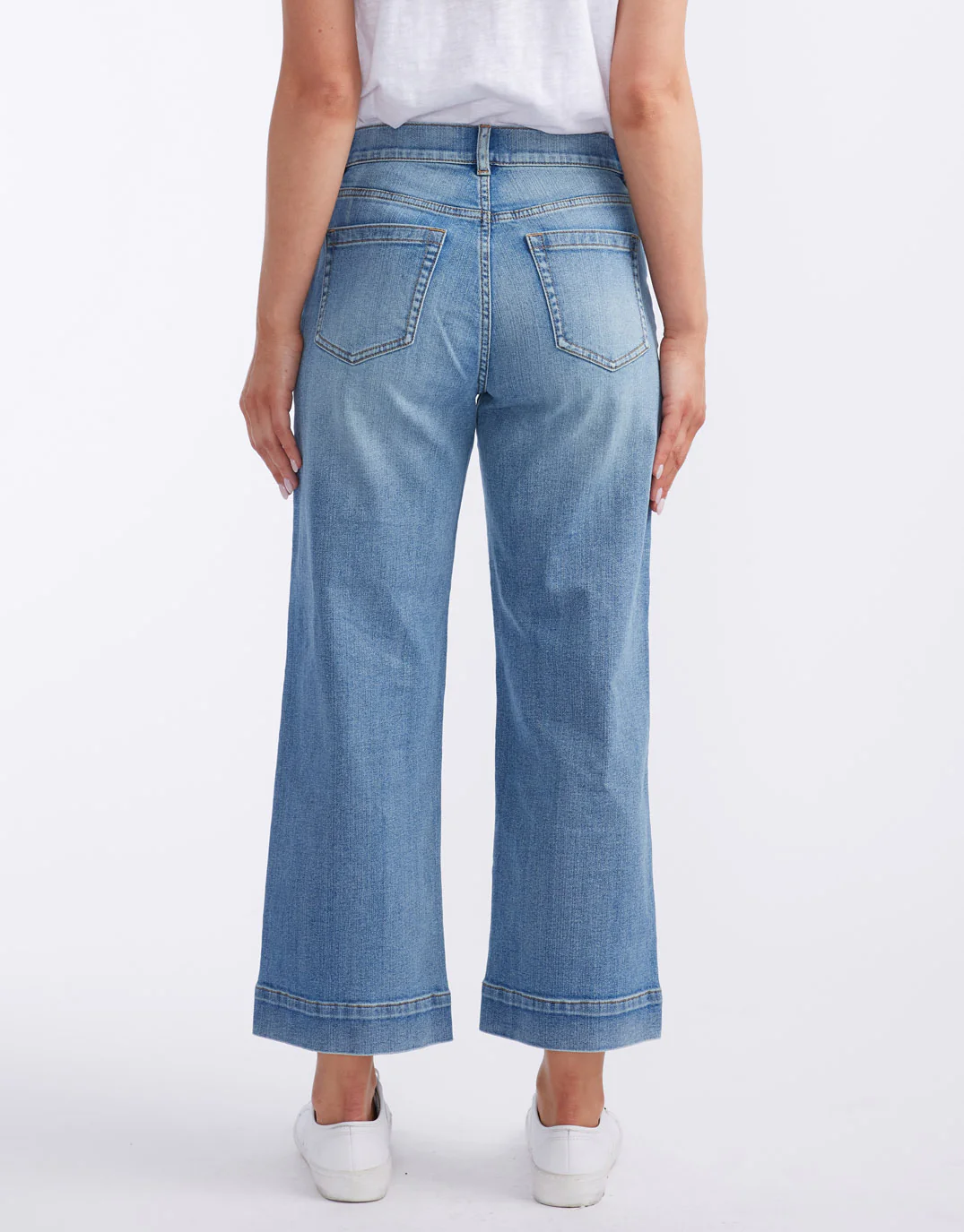 Catalina Cropped Wide Leg Jeans - Mid Wash - Image 11