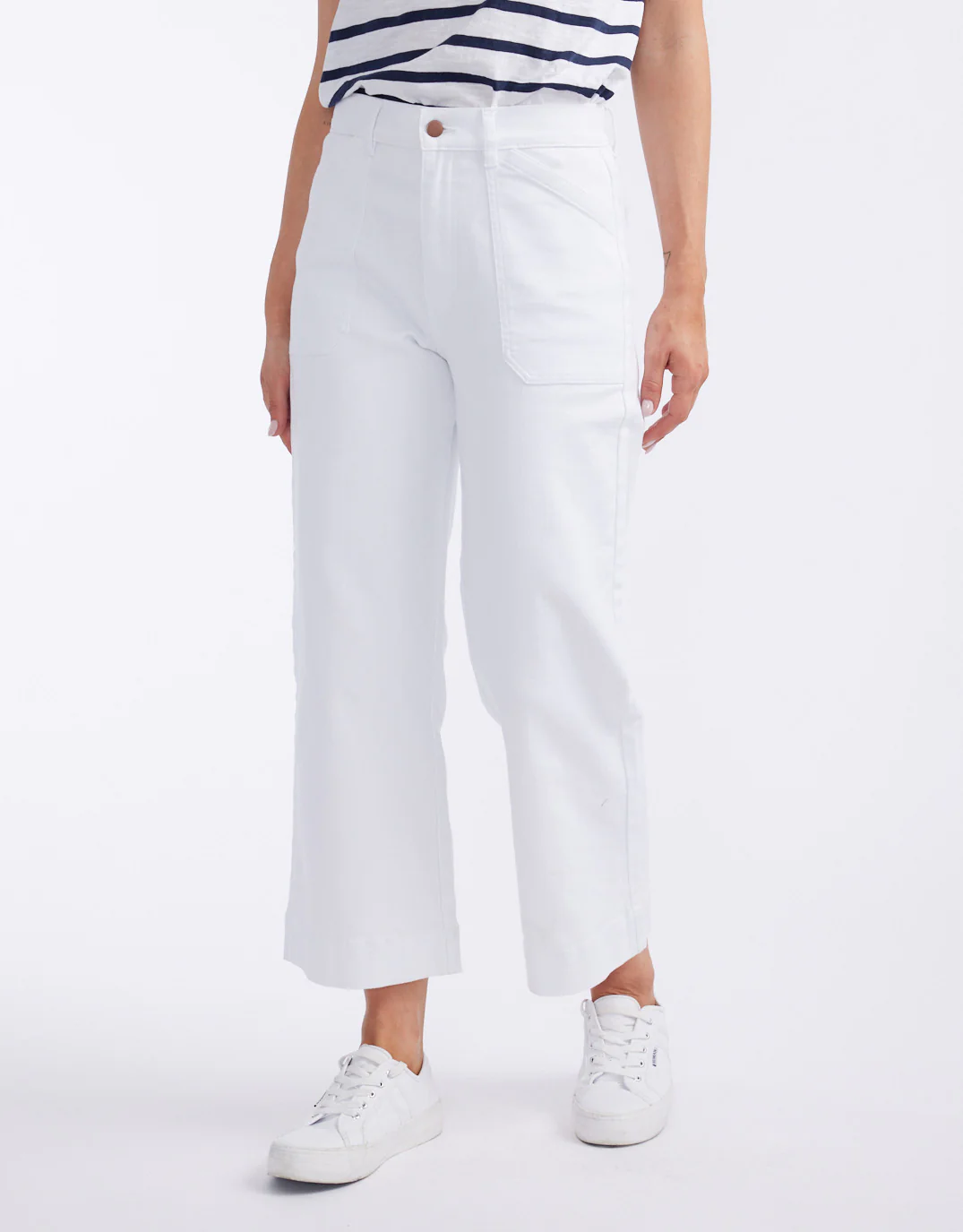 Catalina Cropped Wide Leg Jeans - White - Image 8