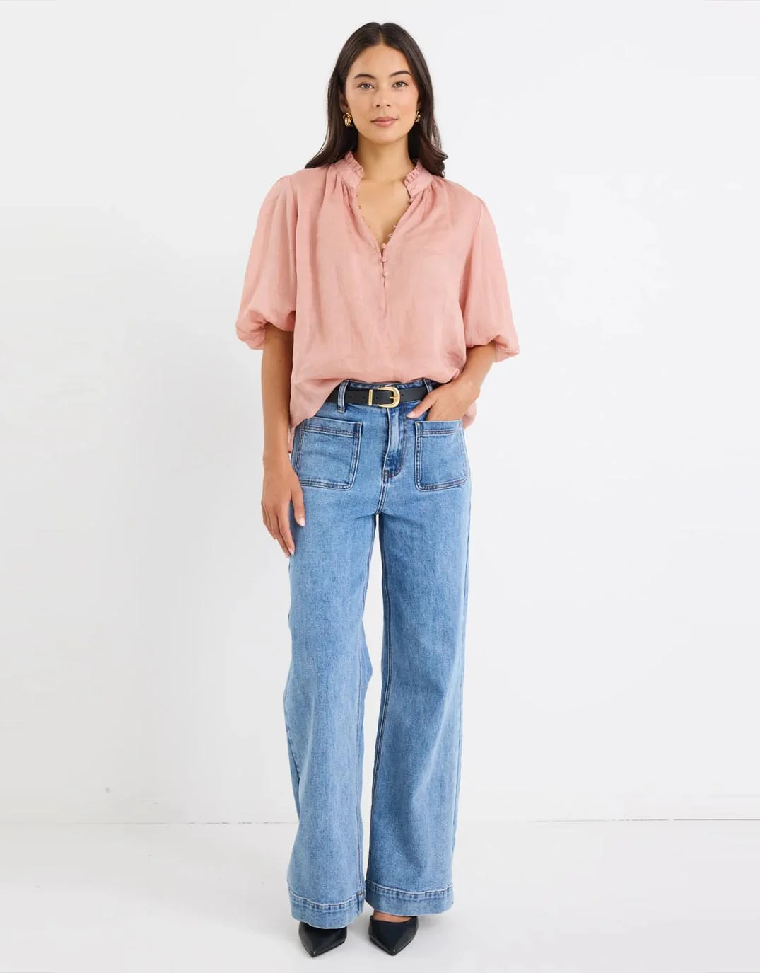 Closure High Neck Buttoned Top - Blush - Image 3