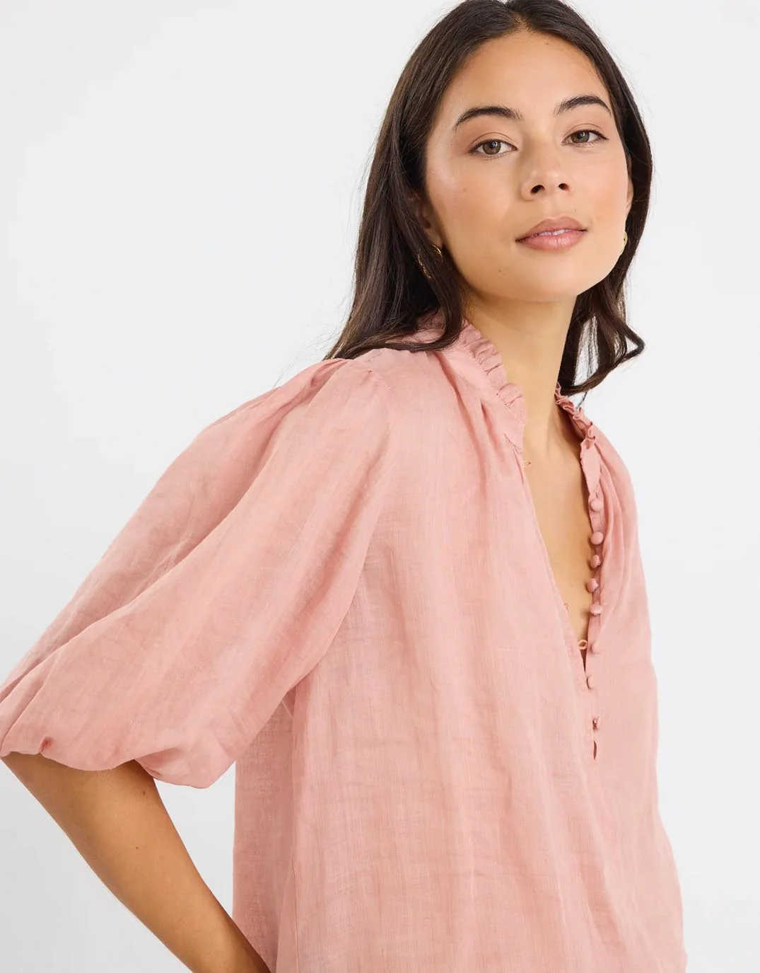 Closure High Neck Buttoned Top - Blush - Image 5