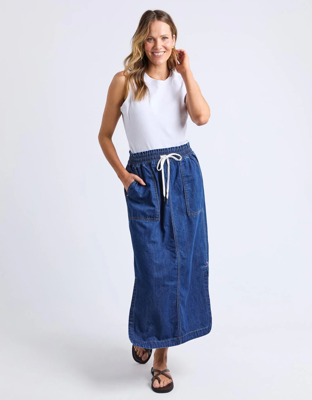 Clover Midi Denim Skirt - Mid Blue Wash - Image 3