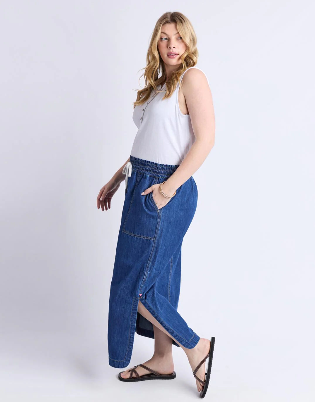 Clover Midi Denim Skirt - Mid Blue Wash - Image 4