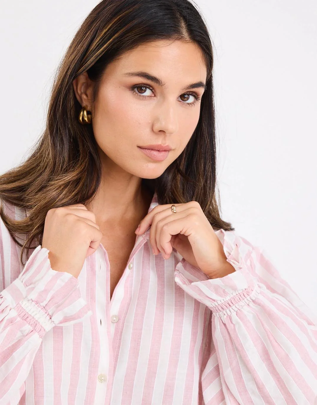 Connection Button Front Blouse - Pink Stripe - Image 6