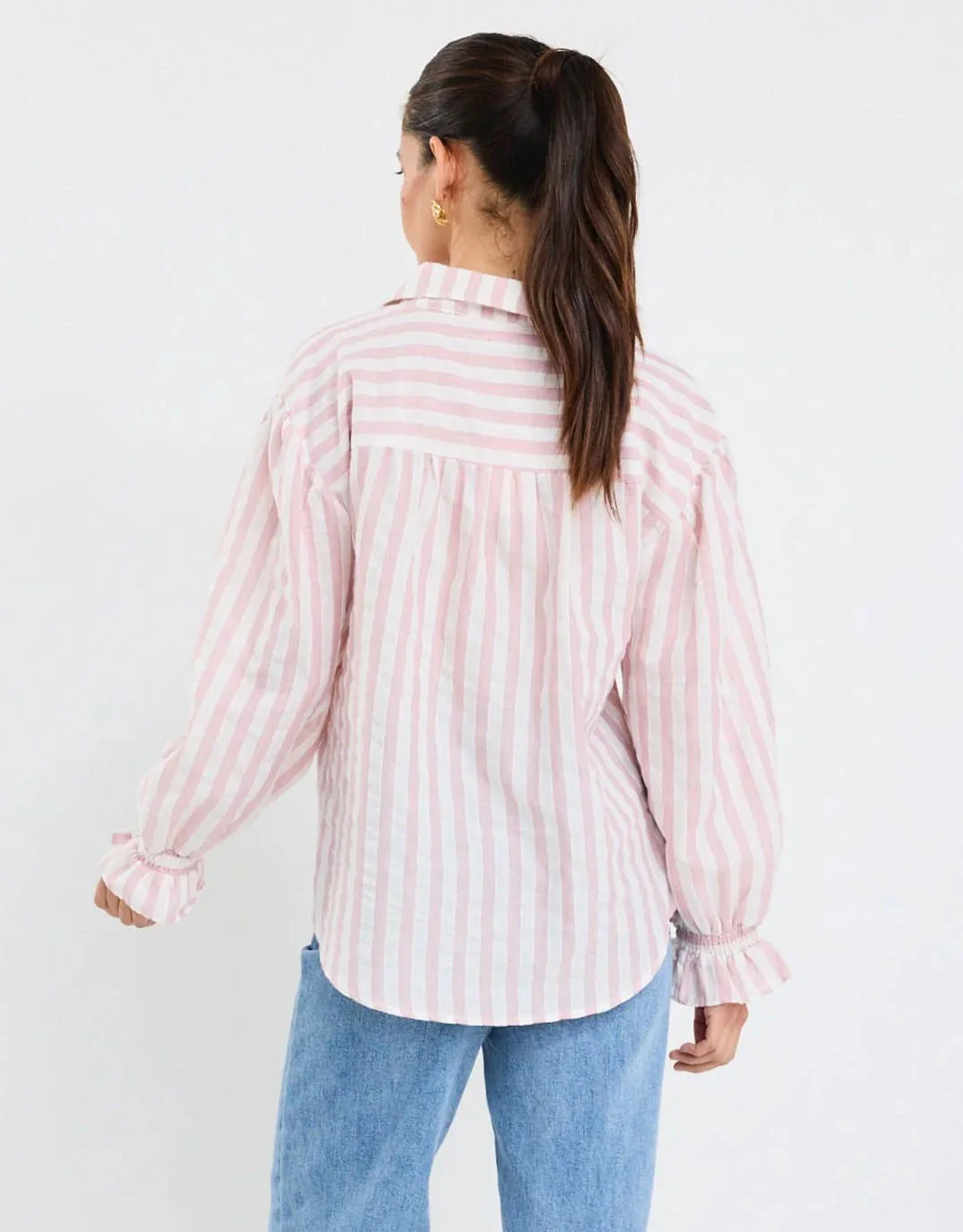 Connection Button Front Blouse - Pink Stripe - Image 9