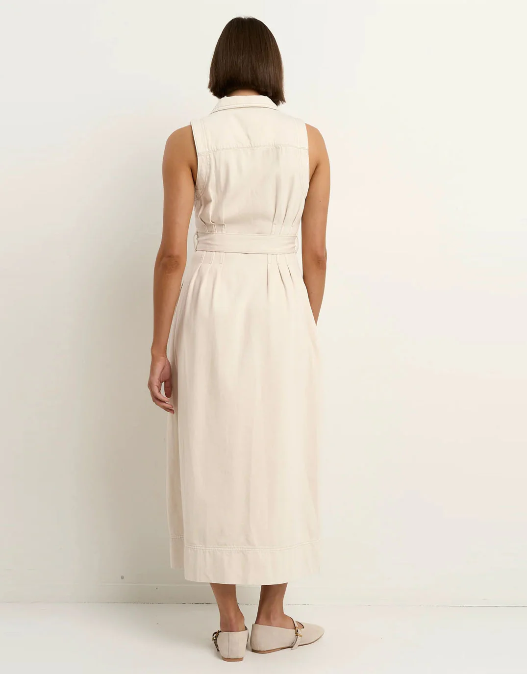 Crescent Denim Sleeveless Midi Shirt Dress - Ecru - Image 6