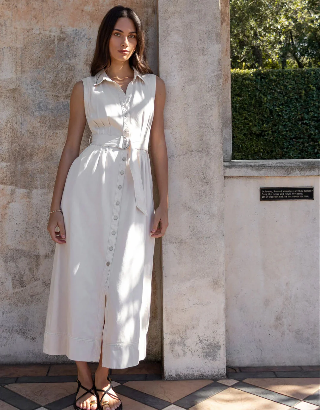 Crescent Denim Sleeveless Midi Shirt Dress - Ecru - Image 8