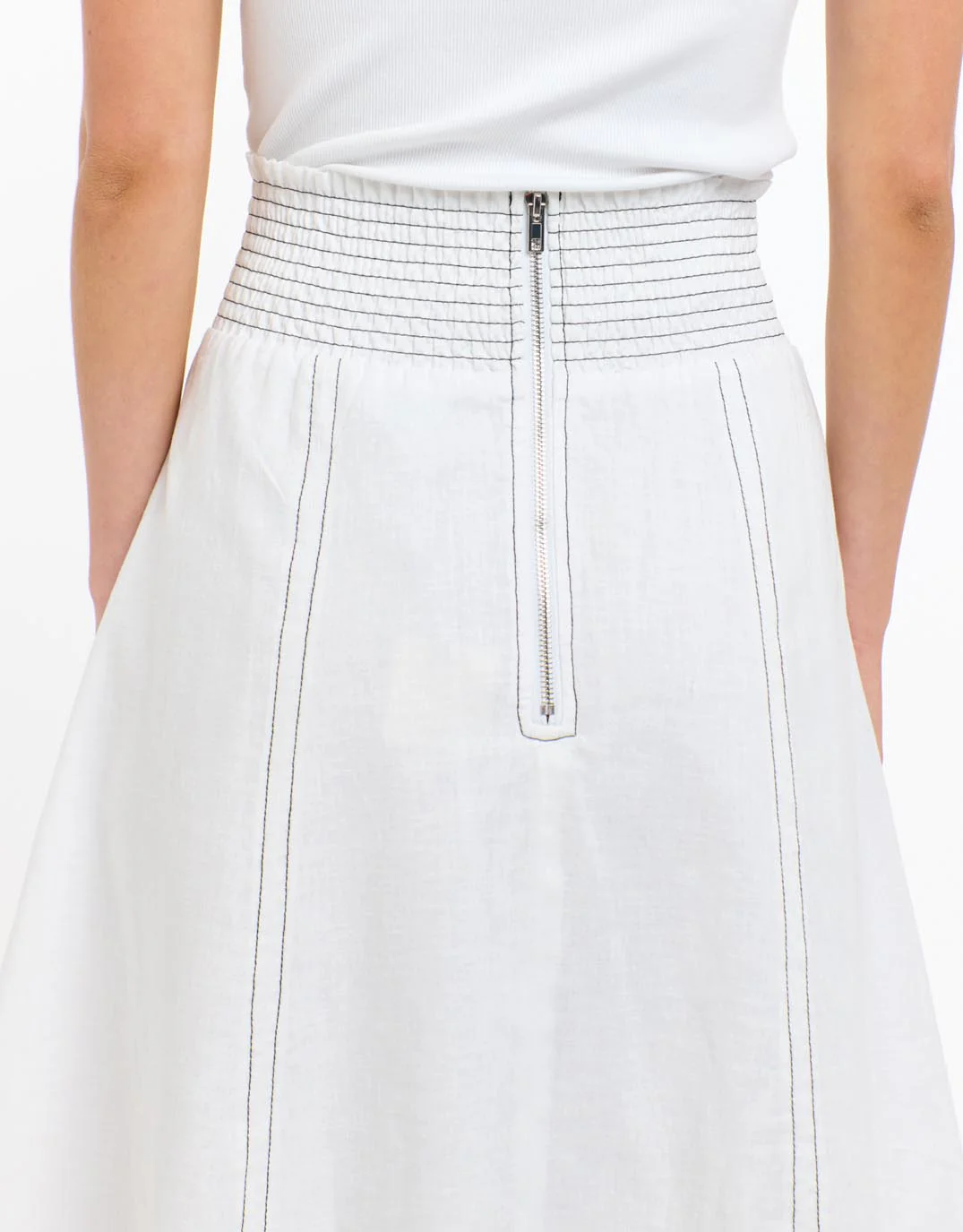 Dakota Linen Skirt - White with Choc Stitch - Image 7