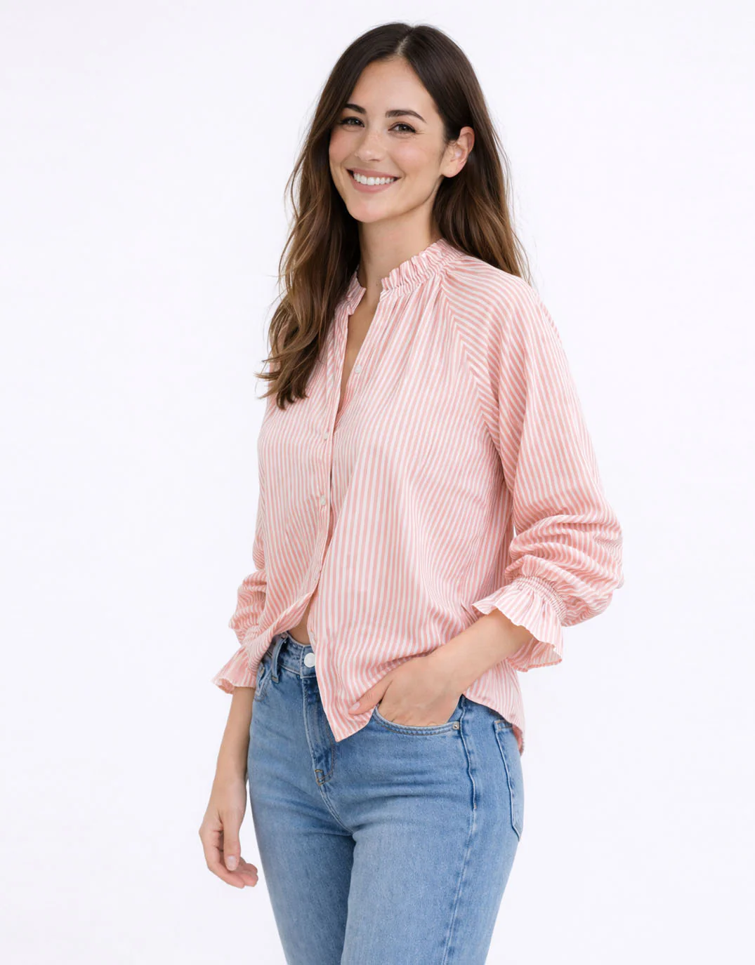 Danica Seersucker Shirt - Mango/White - Image 3