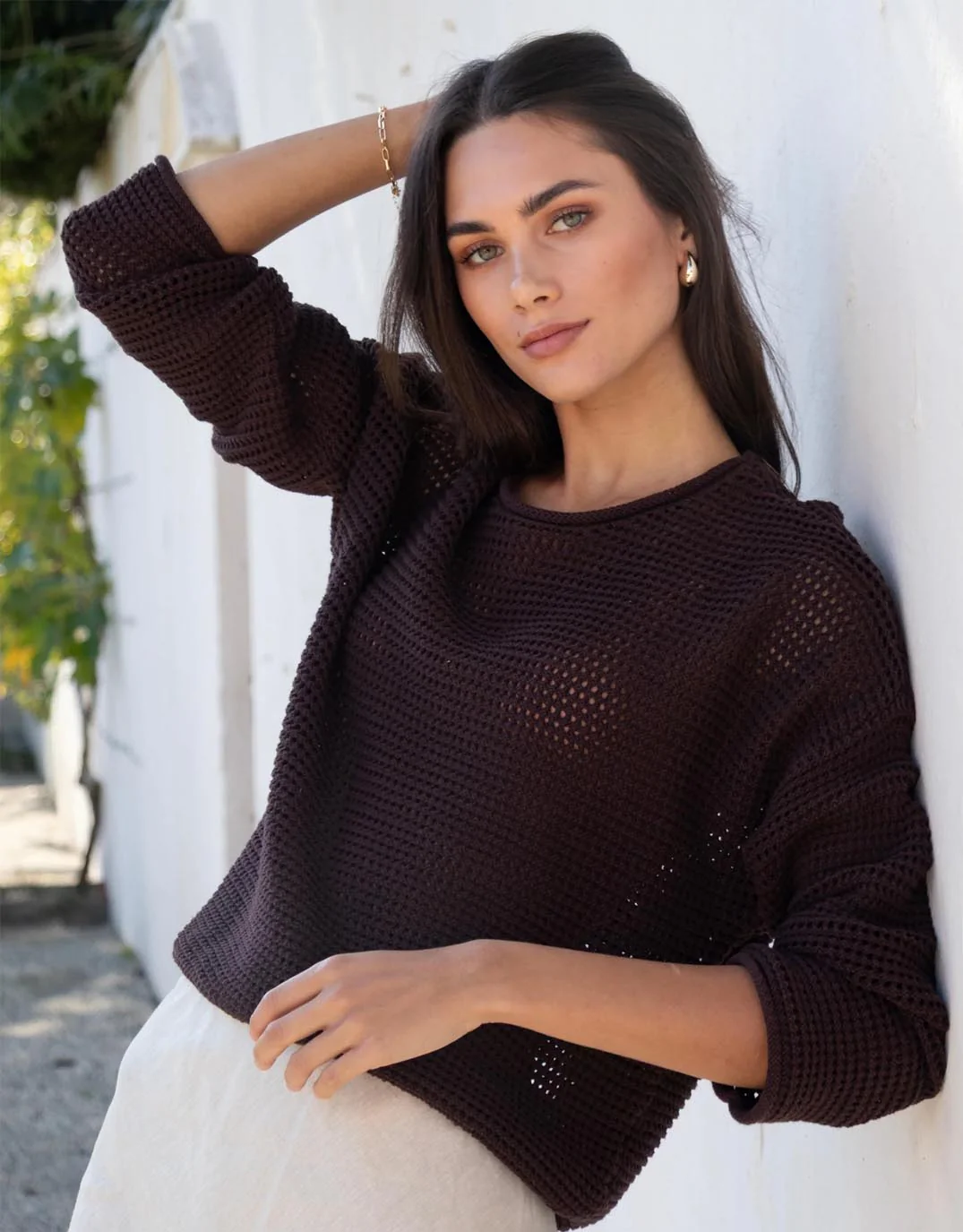 Dawn Crochet Knit Jumper - Chocolate