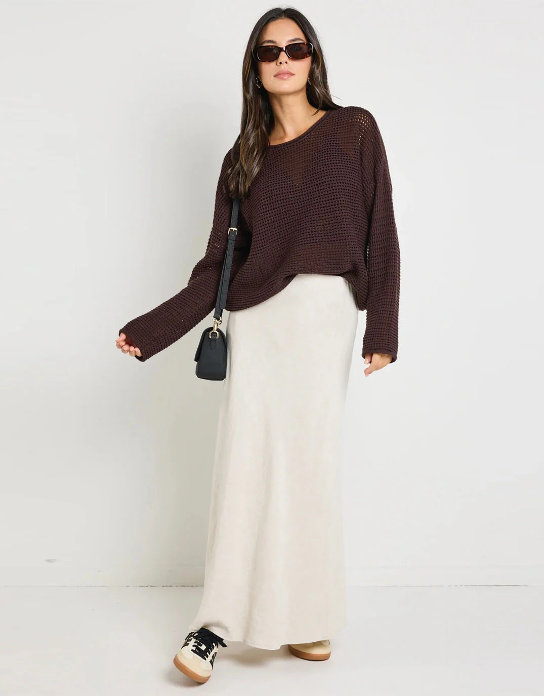 Dawn Crochet Knit Jumper - Chocolate - Image 2