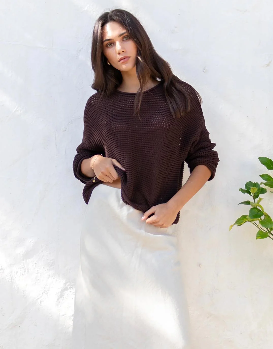 Dawn Crochet Knit Jumper - Chocolate - Image 3