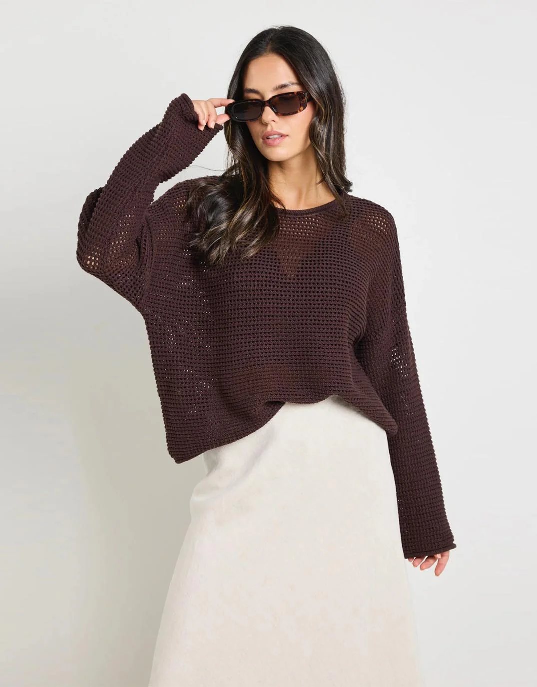 Dawn Crochet Knit Jumper - Chocolate - Image 4