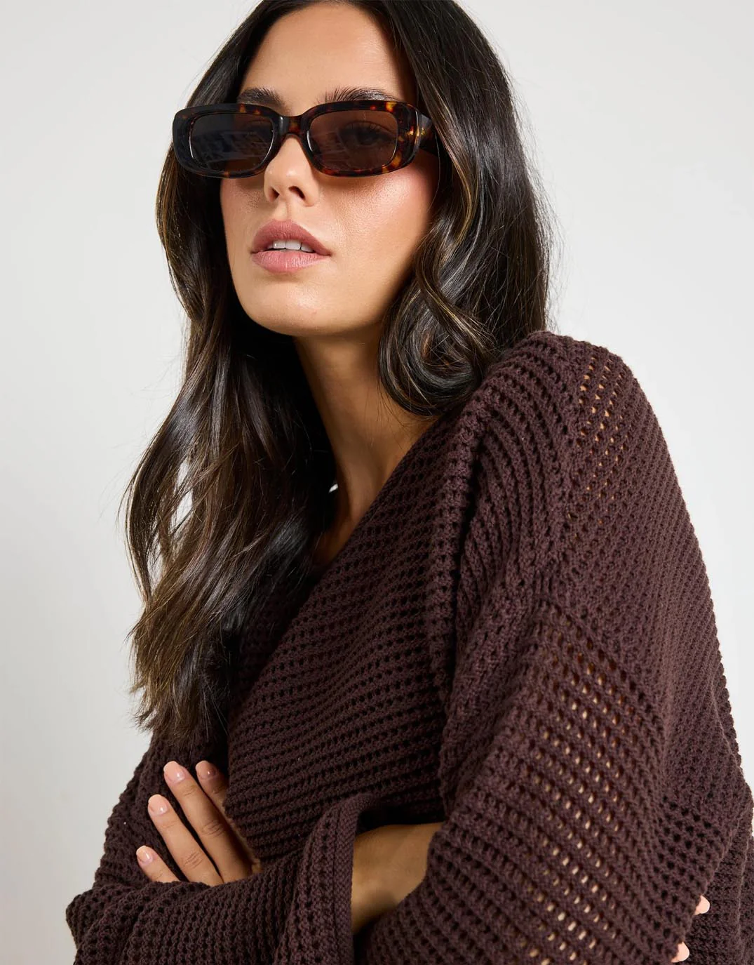 Dawn Crochet Knit Jumper - Chocolate - Image 7