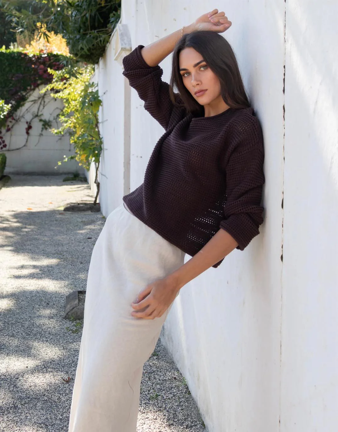 Dawn Crochet Knit Jumper - Chocolate - Image 9