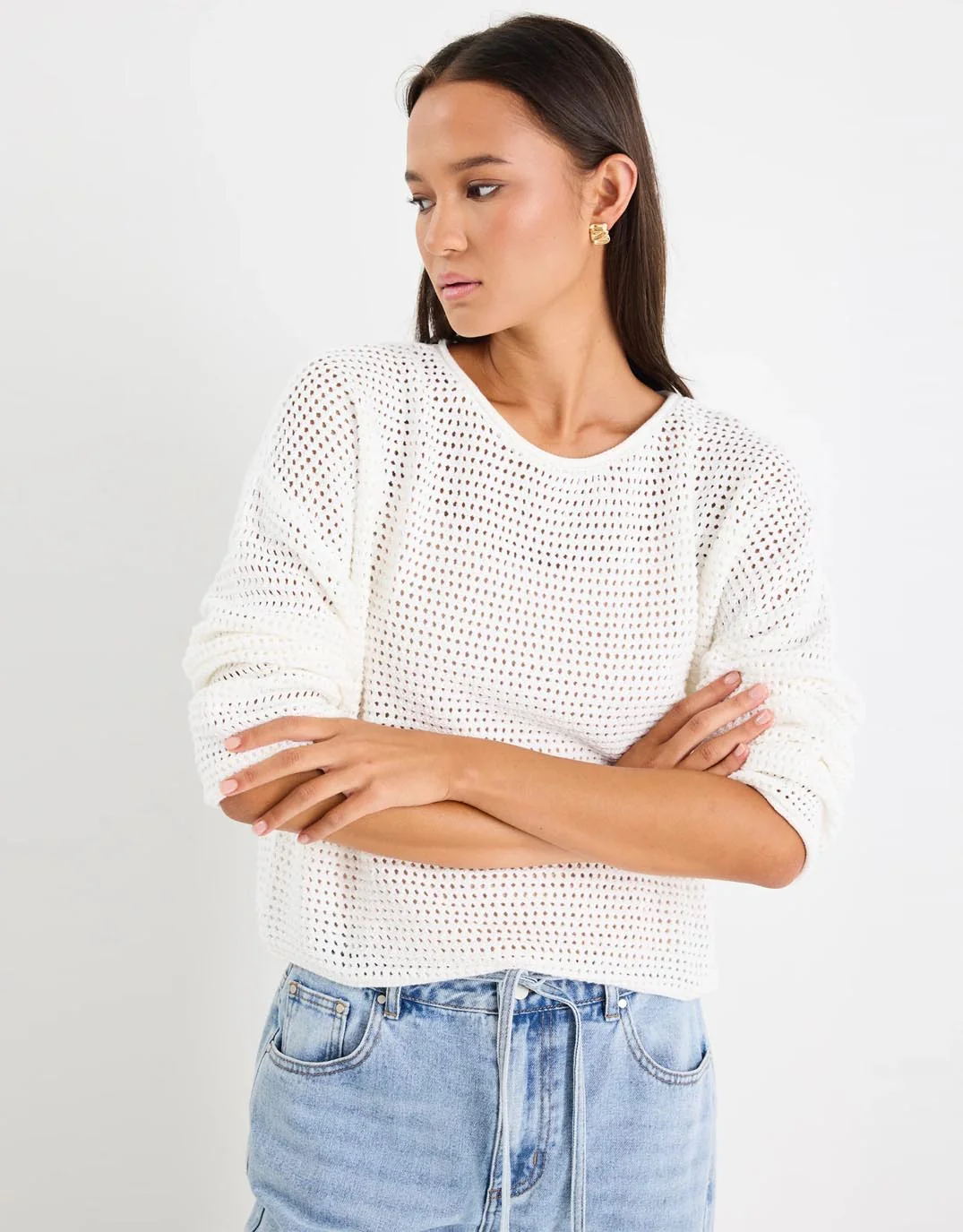 Dawn Crochet Knit Jumper - Ivory - Image 3
