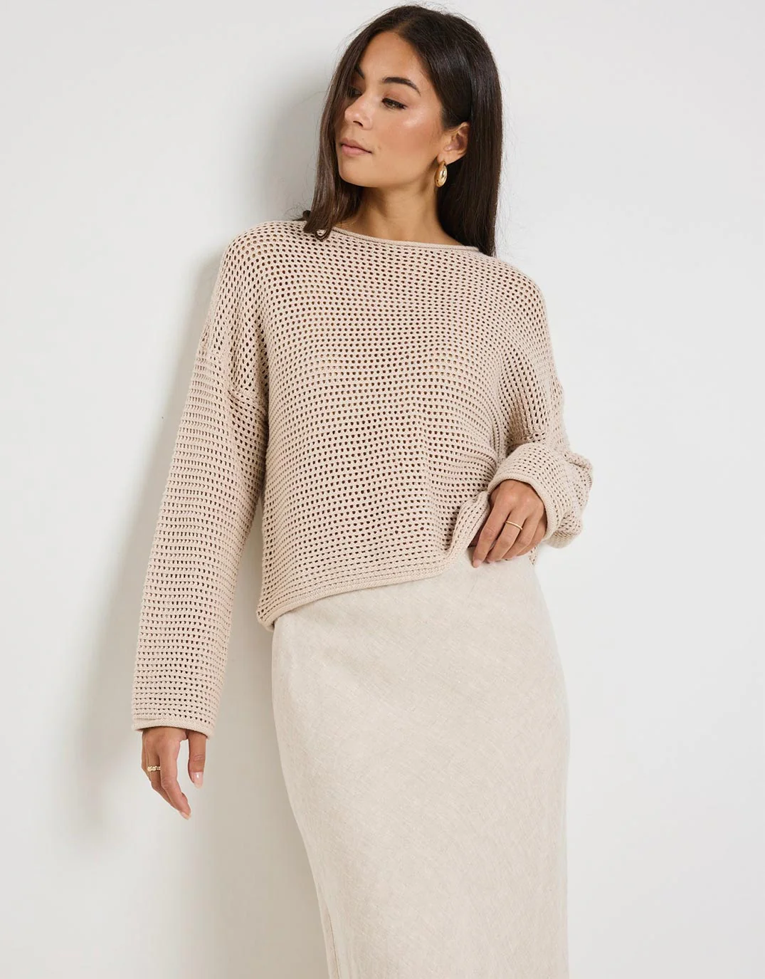Dawn Crochet Knit Jumper - String - Image 5