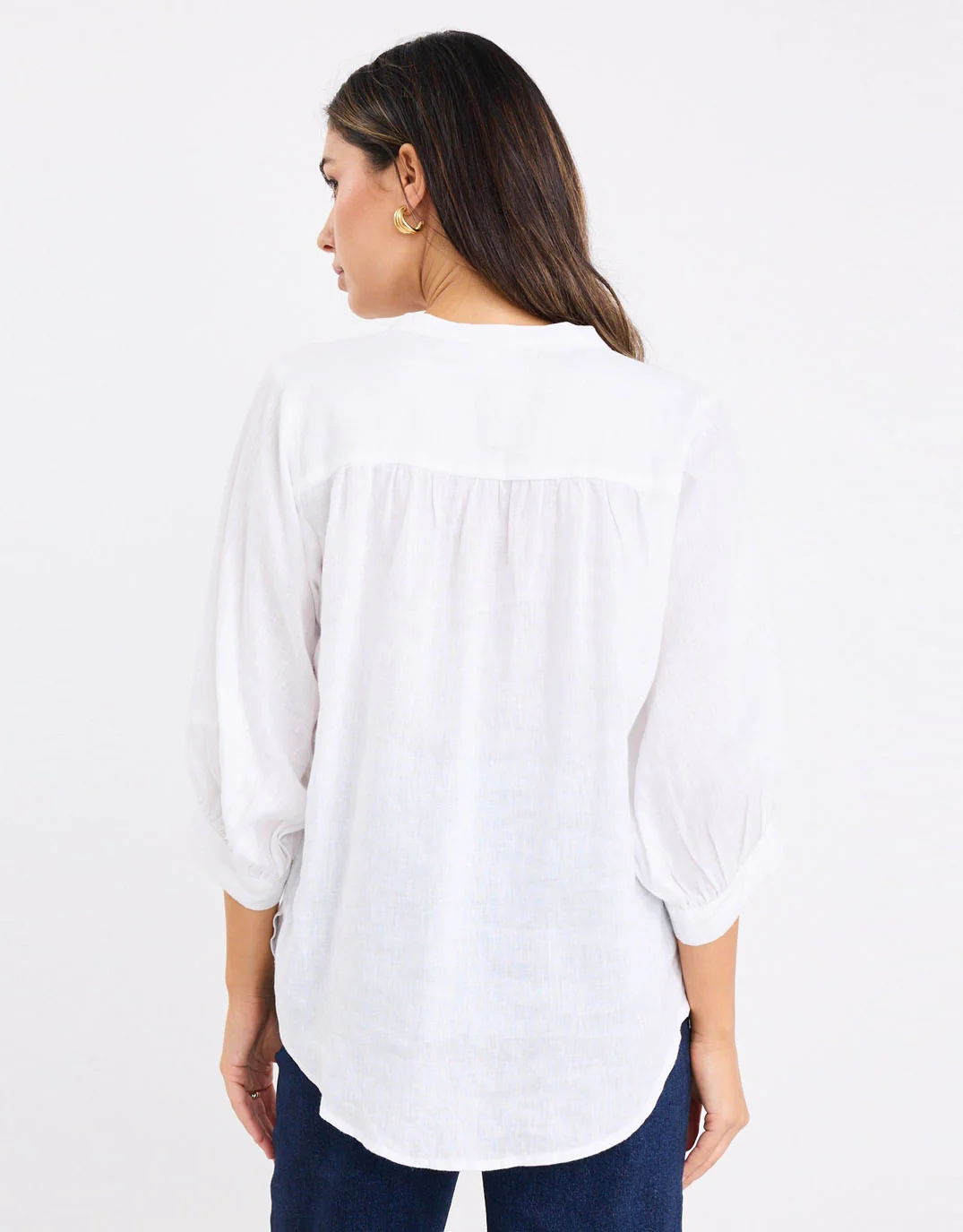 Deity Linen Button Through Puff Sleeve - White - Image 7