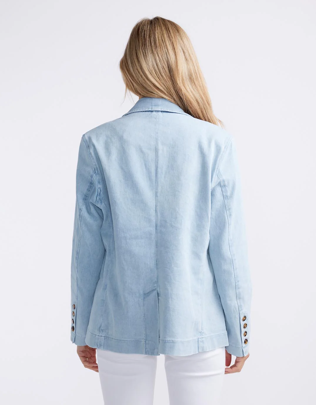 Denim Blazer with Brooch - Light Wash Denim - Image 3
